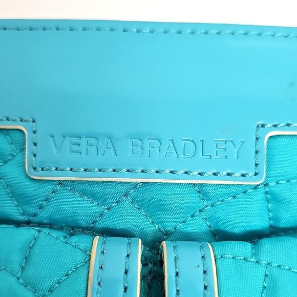 Vera Bradley Aqua Quilted w/Patent Leather Trim Strap Crossbody Bag 7.5 x 11 - Picture 6 of 12